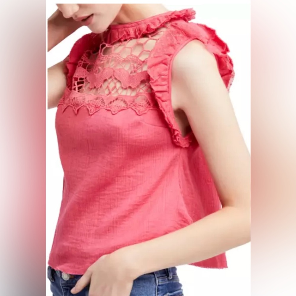 Women's Free People Simply Smiles Crochet Top, Size Large - looks Pink